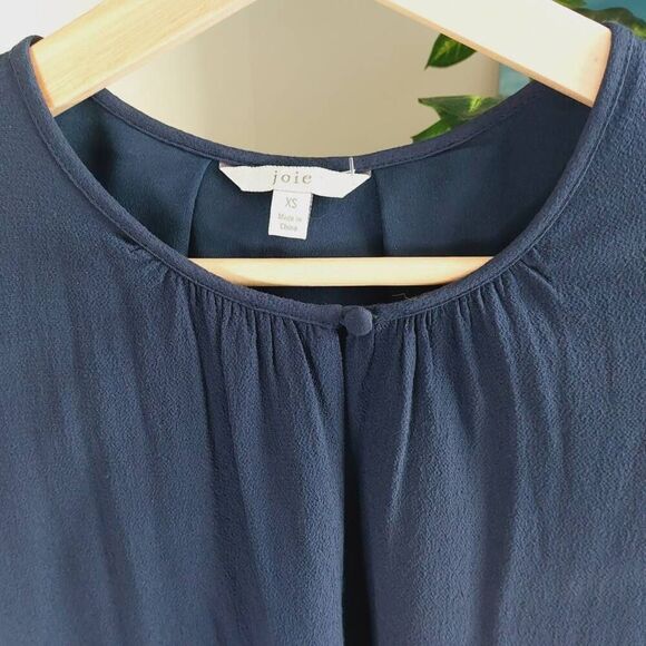 JOIE Erlene Silk Shift Dress Midnight Navy Button Sleeve XS - Picture 11 of 12